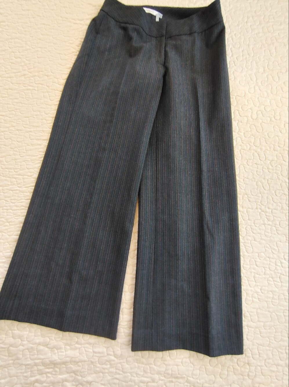 Classiques Entier Charcoal Teal Pinstripe Wide Leg Dress Pants Size 4